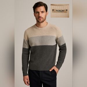 Men's 100% Cashmere Gray and Cream Sweater